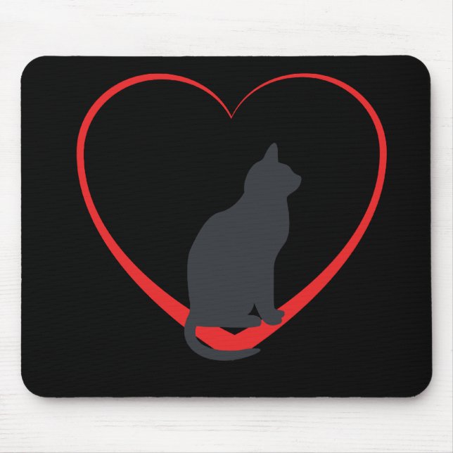 Mousepad Gato preto no coração aberto do vermelho, fundo (Frente)