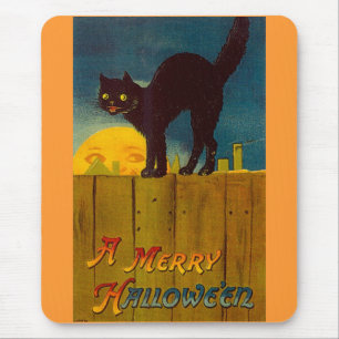 Mousepad Gato preto o Dia das Bruxas do vintage