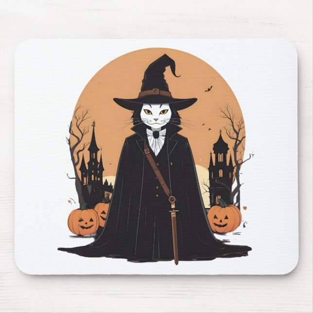 Mousepad Gato Preto Salem Místico com Pumpkins (Frente)