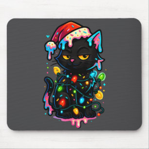 Mousepad Gato Preto Sorvete De Natal Chapéu De Papai Noel D