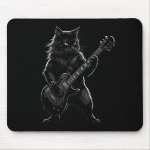 Mousepad Gato Preto Tocando Guitarra Elétrica Rocker Gótico