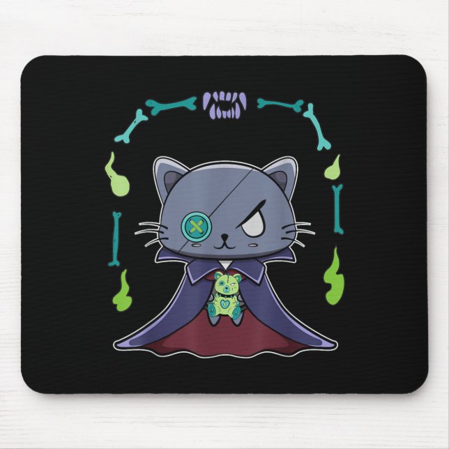 Mousepad Gato Preto Vampiro Drácula E Urso De Pelúcia Para (Frente)