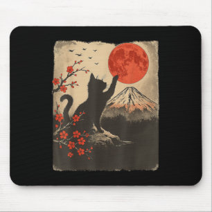 Mousepad Gato Preto Vintage Retro Japão Arte Tema Japonês