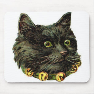 Mousepad Gato preto vitoriano com colar de sino