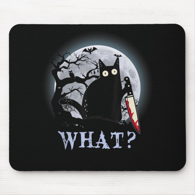 Mousepad Gato Que Gato Negro Assassino Com Faca Halloween (Frente)