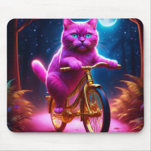 Mousepad Gato Rosa Andando Na Bicicleta Do Ouro