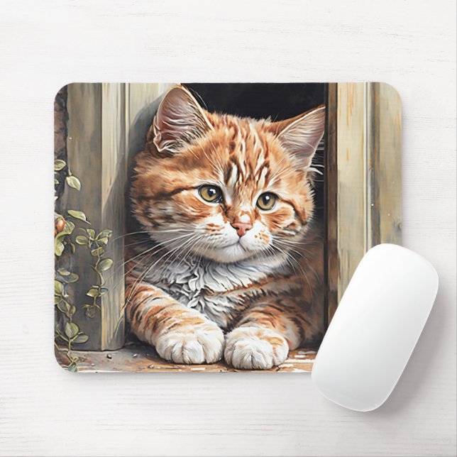 Mousepad Gato Ruivo em Aquarela (Com mouse)