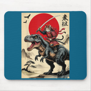 Mousepad Gato samurai vintage montando dinossauro gato japo
