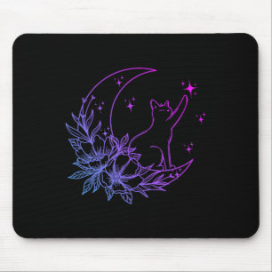 Mousepad Gato Sentado No Crescente Flor Da Lua Estrelas Mul