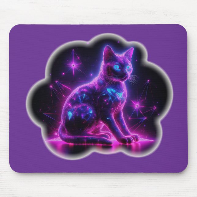 Mousepad Gato Siamês Neon Roxo Com Olhos Azuis & Starburst (Frente)