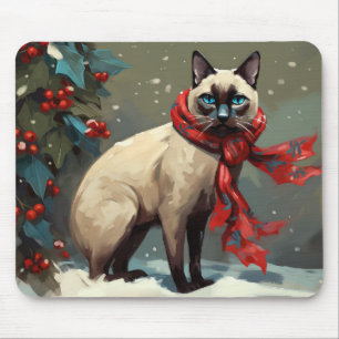 Mousepad Gato Siames no Natal com Neve