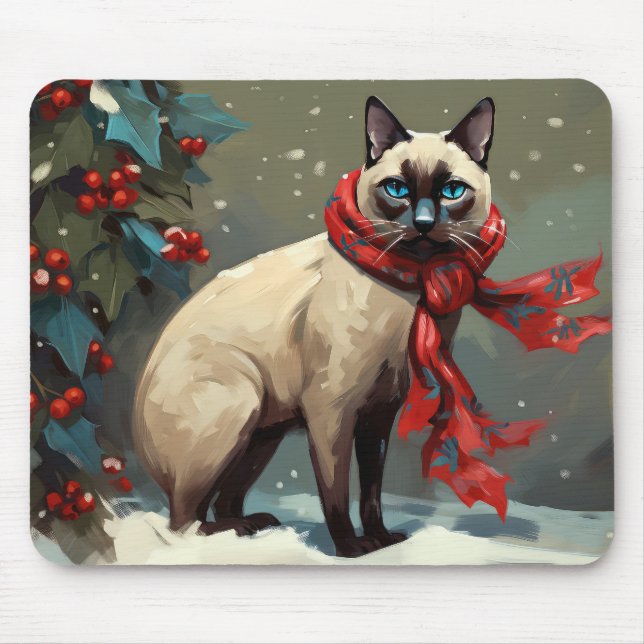 Mousepad Gato Siames no Natal com Neve (Frente)