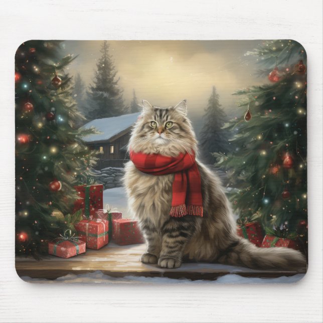 Mousepad Gato Siberiano no Natal da Neve (Frente)