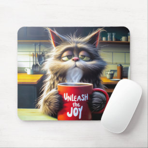 Mousepad Gato Sonolento Com Engraçada Coffee