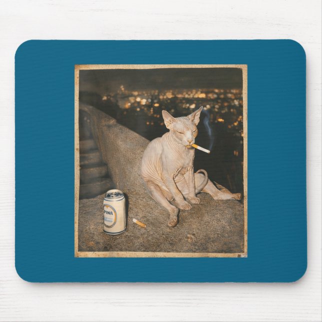 Mousepad Gato Sphynx Fumante Meme Design Divertido (Frente)