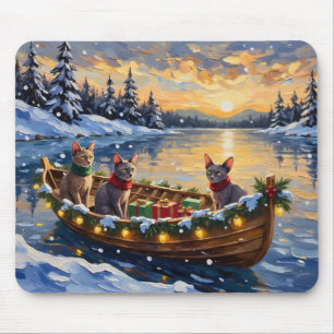 Mousepad Gato Sphynx Natal Barco Festa