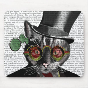 Mousepad Gato Steampunk - Chapéu Superior e óculos amarel