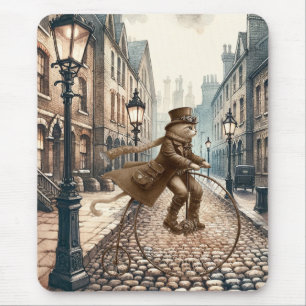 Mousepad Gato Steampunk Dirigindo uma bicicleta de peido de