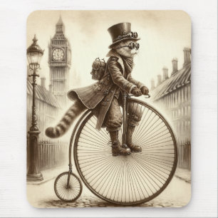 Mousepad Gato Steampunk Dirigindo uma bicicleta de peido de