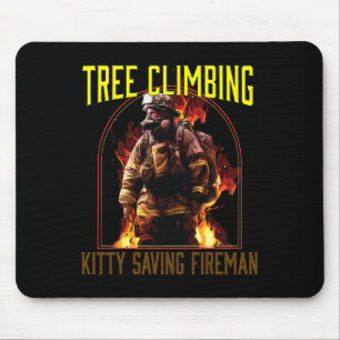 Mousepad Gato Subindo em Árvore Salvando Bombeiro Lutador C