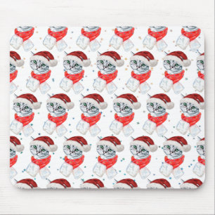 Mousepad Gato Tabby Cinza Natal Adorável Aquarela