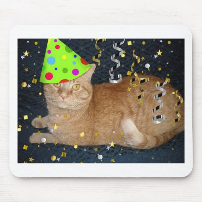Mousepad Gato Tabby Laranja festa de aniversário (Frente)