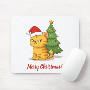 Mousepad Gato Tabby Laranja Mal-Humorado Chapéu Vermelho Ár