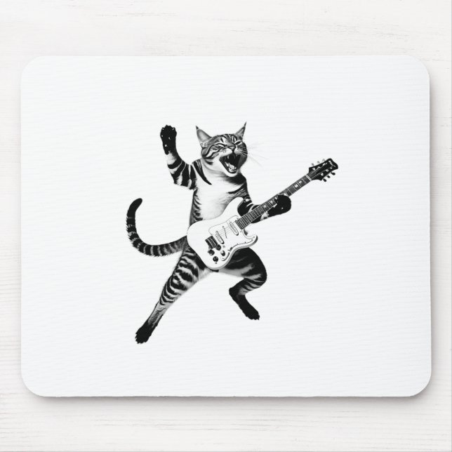 Mousepad Gato Tocando Violão, Pedra E Bandas, Mulheres Ki (Frente)