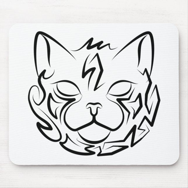 Mousepad Gato Tribal Negro e Branco (Frente)
