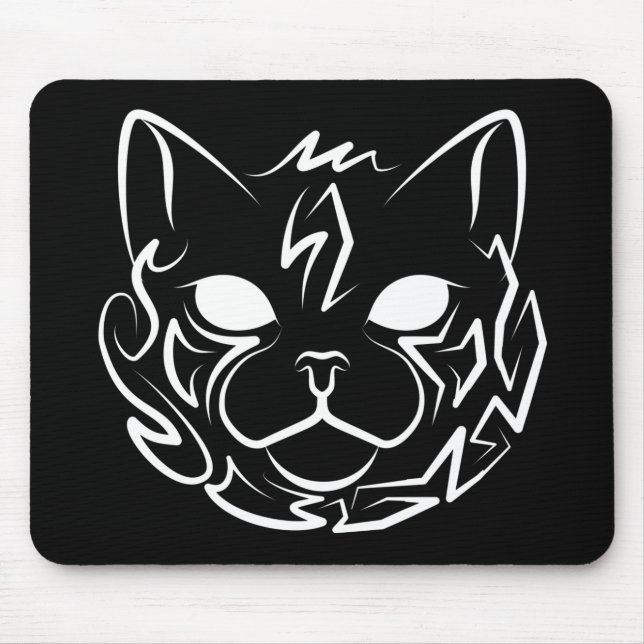Mousepad Gato Tribal Negro e Branco (Frente)