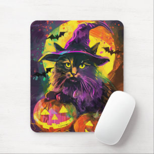 Mousepad Gato Turco Angora Assustador no Dia das Bruxas Abó