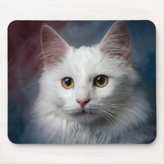 Mousepad Gato Turco Angora Branco Vermelho Azul (Frente)