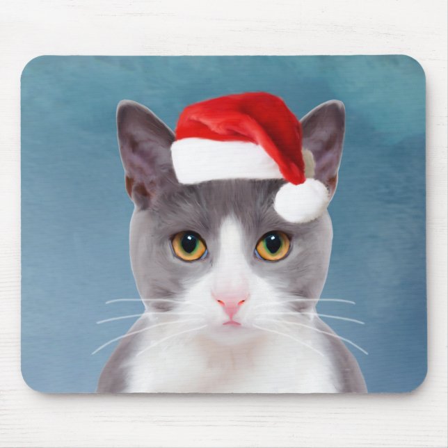 Mousepad Gato vestindo o Retrato de Natal do Papai Noel (Frente)