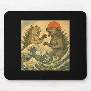 Mousepad Gato Vs Cachorro Kaiju Monstro Japonês Estilo Ukiy