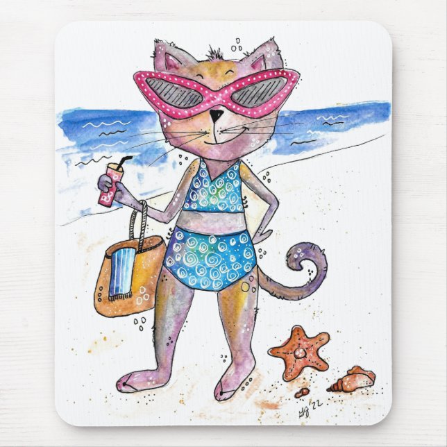 Mousepad Gato Whimsical na Praia (Frente)