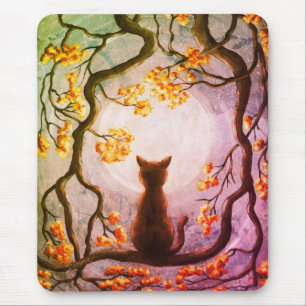Mousepad Gato Whimsso em Árvore Pintura em Lua Cheia