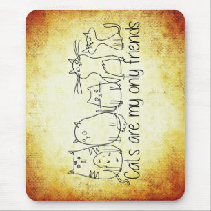 Mousepad gatos amigos engraçados desenho branco castanho