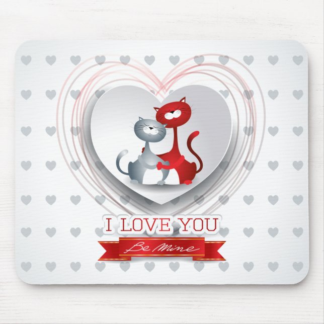 Mousepad Gatos apaixonados por coração (Frente)