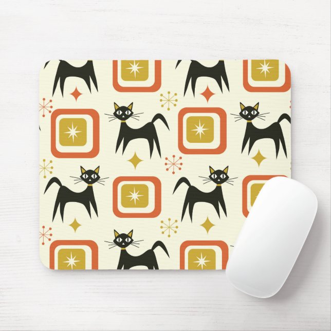 Mousepad Gatos Atômicos Pretos de Meados do Século com Quad (Com mouse)