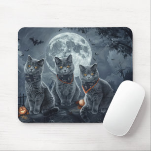 Mousepad Gatos Azuis Russos Halloween Assustador