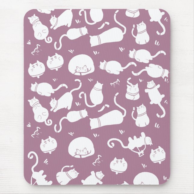Mousepad Gatos Brancos Fofos em Fundo Malva (Frente)