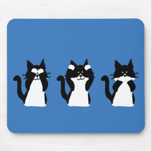 Mousepad Gatos brancos pretos três gatinhos sábios