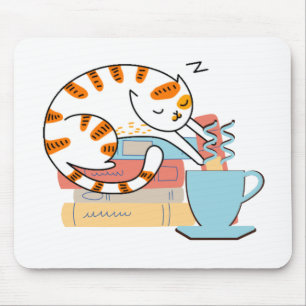 Mousepad Gatos, Café e Livros