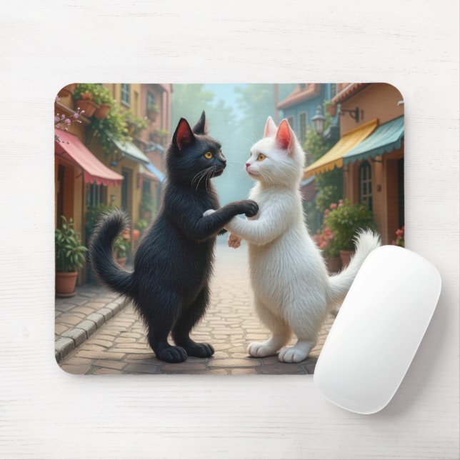 Mousepad Gatos Dançando Lentamente Na Rua Cobblestone (Com mouse)