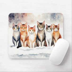 Mousepad Gatos De Aquarela Em Flocos De Neve