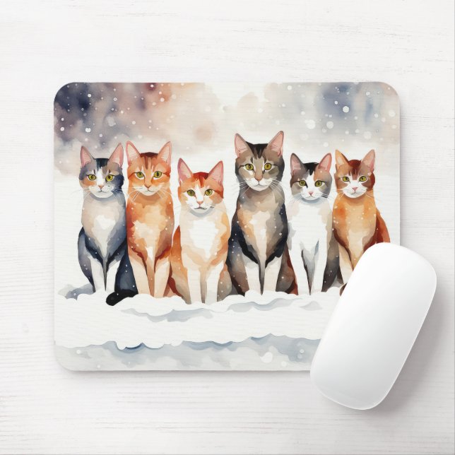 Mousepad Gatos De Aquarela Em Flocos De Neve (Com mouse)