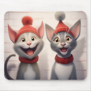 Mousepad Gatos De Cartoon Sorridentes Com Chapéus E Colares