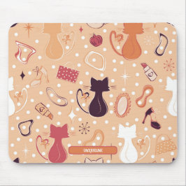 Mousepad Gatos De Coração Laranja De meio século