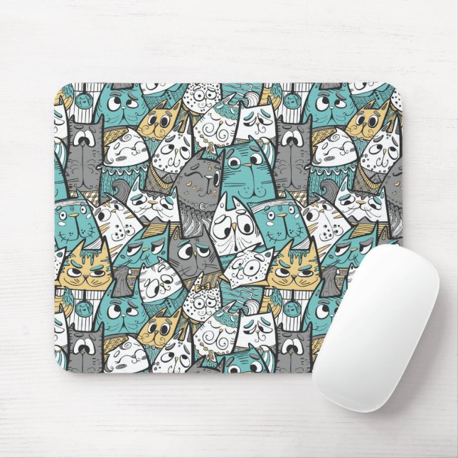 Mousepad Gatos de Desenho Animado Divertidos (Com mouse)