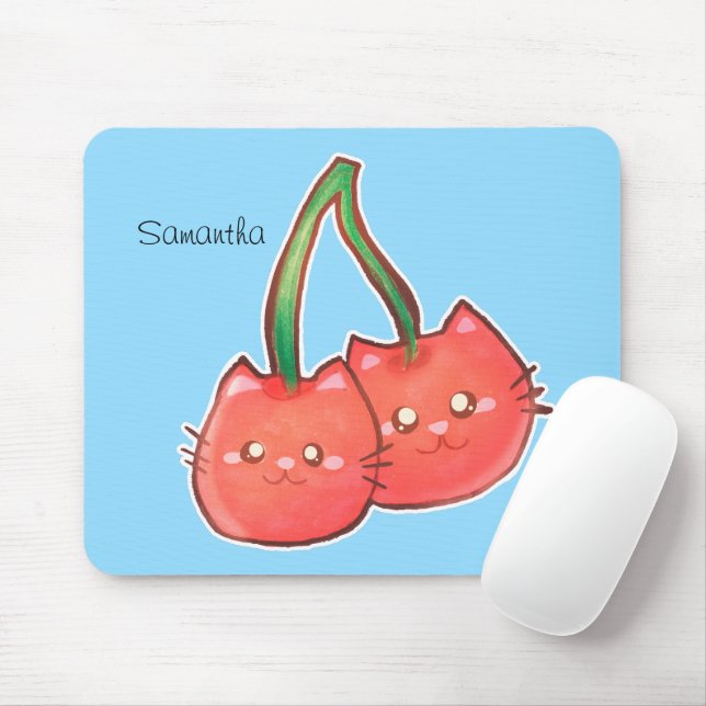 Mousepad Gatos De Fruta De Cereja (Com mouse)